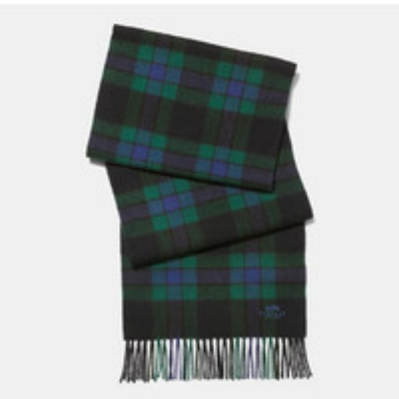 NWOT Coach Men's Varsity Check Plaid Scarf Green/Black - Picture 1 of 6